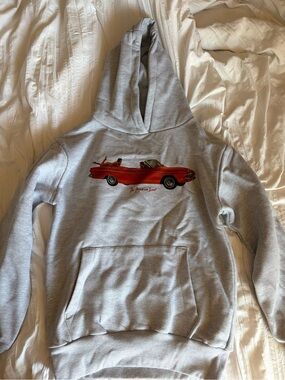 Women's Grey Pullover Hoodie with Red Car Graphic